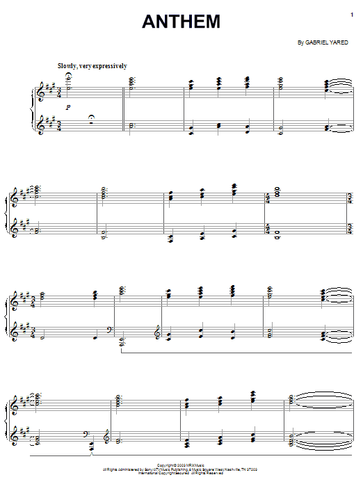 Learn to play Gabriel Yared Anthem sheet music for Piano in minutes. Gabriel Yared Anthem sheet music preview music notes and score for Piano including 4 page(s)