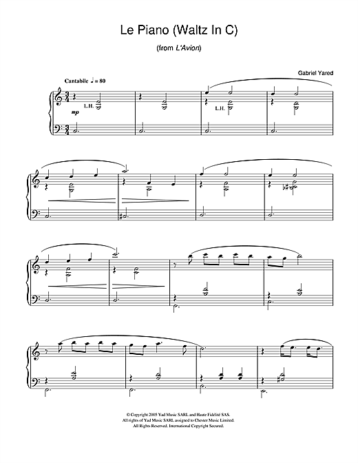 Learn to play Gabriel Yared Le Piano (Waltz in C) (from L'Avion) sheet music for Piano in minutes. Gabriel Yared Le Piano (Waltz in C) (from L'Avion) sheet music notes and chords