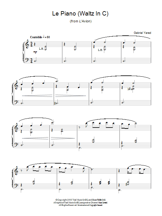Gabriel Yared Le Piano (Waltz in C) (from L'Avion) sheet music preview music notes and score for Piano including 4 page(s)