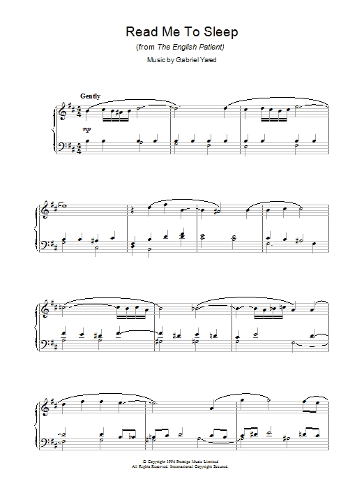 Gabriel Yared Read Me to Sleep (from The English Patient) sheet music preview music notes and score for Piano including 4 page(s)