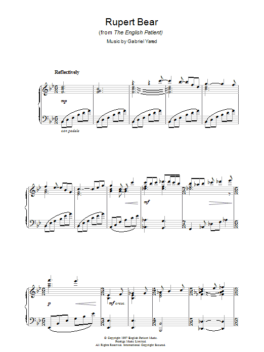 Gabriel Yared Rupert Bear (from The English Patient) sheet music preview music notes and score for Piano including 2 page(s)