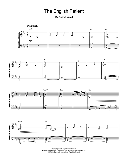 Learn to play Gabriel Yared The English Patient sheet music for Piano in minutes. Gabriel Yared The English Patient sheet music notes and chords