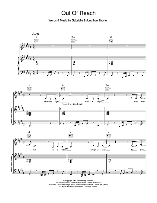 Learn to play Gabrielle Out Of Reach sheet music for Violin in minutes. Gabrielle Out Of Reach sheet music notes and chords