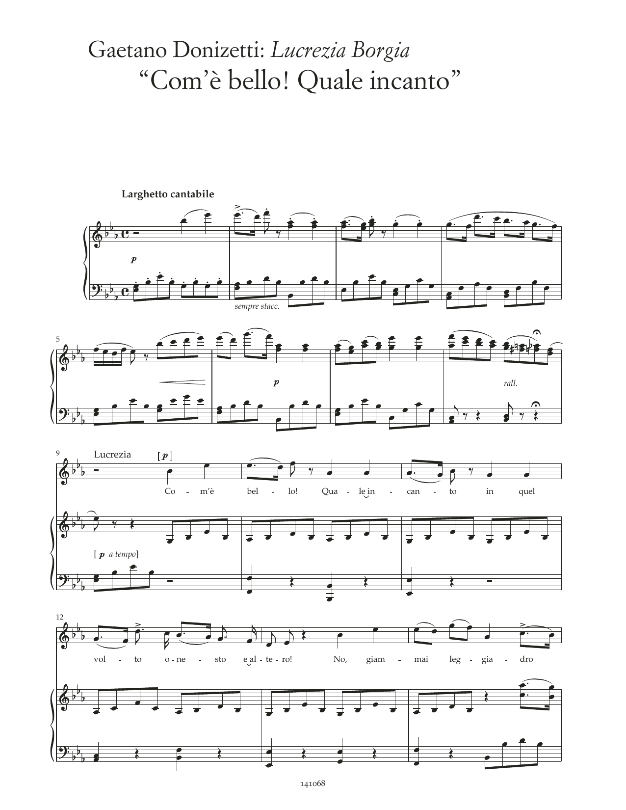 Gaetano Donizetti Com'è bello! Quale incanto (arr. Lucrezia Borgia) sheet music, chords, lyrics - Printable PDF for Piano & Vocal