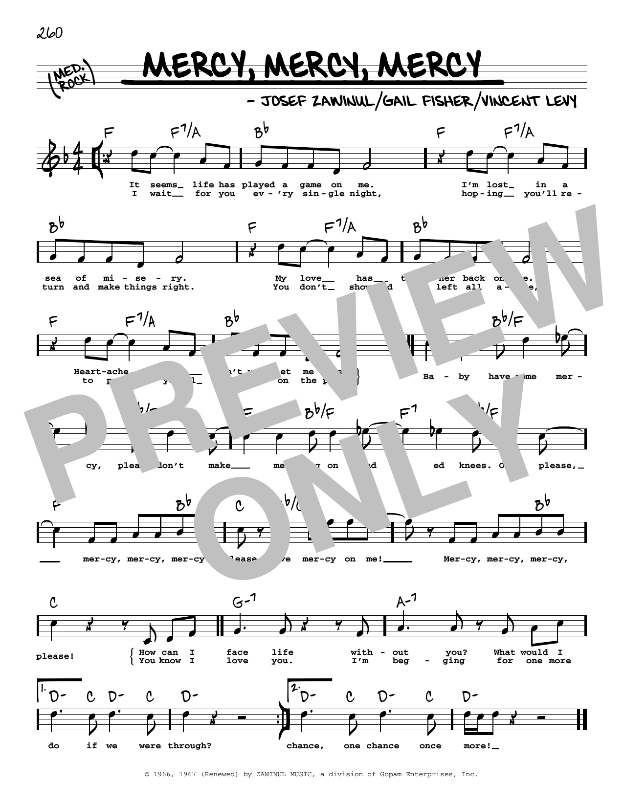 Gail Fisher Mercy, Mercy, Mercy (High Voice) sheet music, chords, lyrics - Printable PDF for Real Book – Melody, Lyrics & Chords