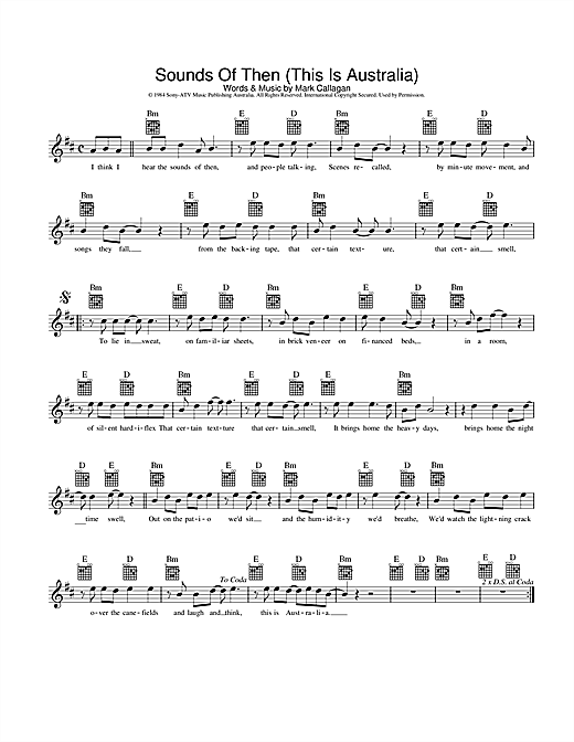 Ganggajang Sounds Of Then (This Is Australia) sheet music preview music notes and score for Melody Line, Lyrics & Chords including 2 page(s)