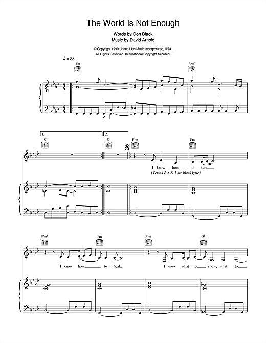 Learn to play Garbage The World Is Not Enough (theme from the James Bond film) sheet music for Piano, Vocal & Guitar in minutes. Garbage The World Is Not Enough (theme from the James Bond film) sheet music notes and chords