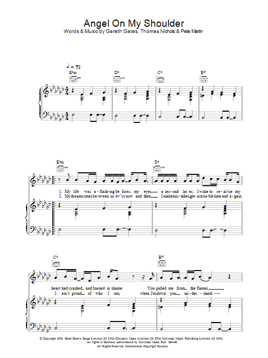 Learn to play Gareth Gates Angel On My Shoulder sheet music for Piano, Vocal & Guitar in minutes. Gareth Gates Angel On My Shoulder sheet music preview music notes and score for Piano, Vocal & Guitar including 5 page(s)