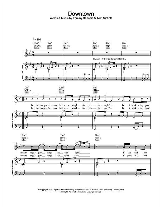 Learn to play Gareth Gates Downtown sheet music for Piano, Vocal & Guitar in minutes. Gareth Gates Downtown sheet music notes and chords