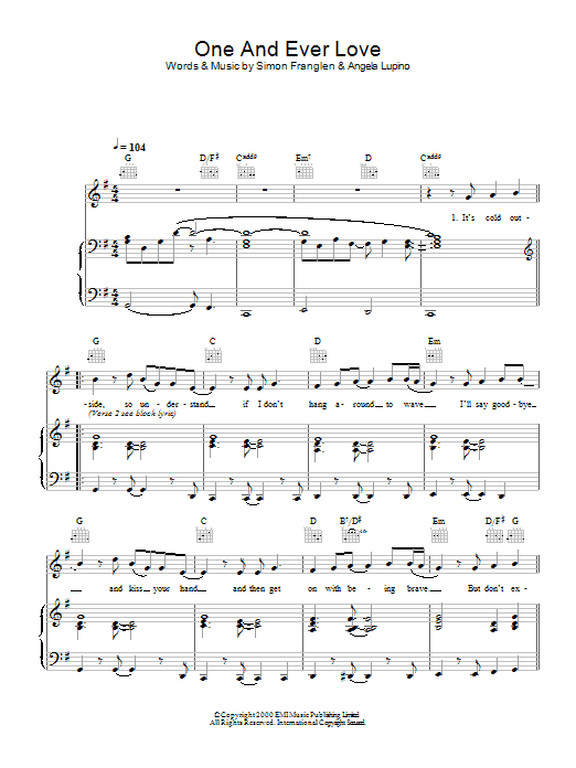 Learn to play Gareth Gates One And Ever Love sheet music for Piano, Vocal & Guitar in minutes. Gareth Gates One And Ever Love sheet music preview music notes and score for Piano, Vocal & Guitar including 5 page(s)