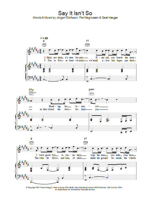 Learn to play Gareth Gates Say It Isn't So sheet music for Piano, Vocal & Guitar in minutes. Gareth Gates Say It Isn't So sheet music preview music notes and score for Piano, Vocal & Guitar including 5 page(s)