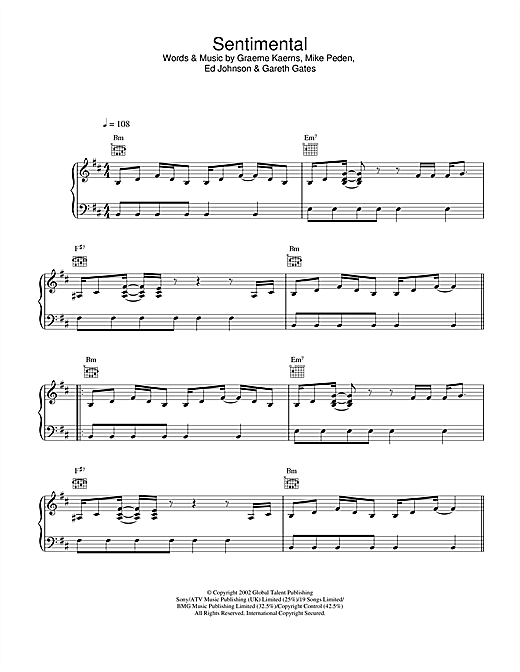 Learn to play Gareth Gates Sentimental sheet music for Piano, Vocal & Guitar in minutes. Gareth Gates Sentimental sheet music notes and chords