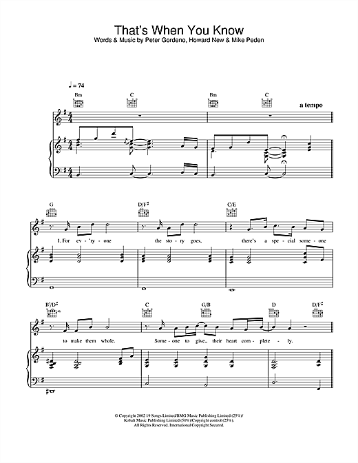Learn to play Gareth Gates That's When You Know sheet music for Piano, Vocal & Guitar in minutes. Gareth Gates That's When You Know sheet music notes and chords