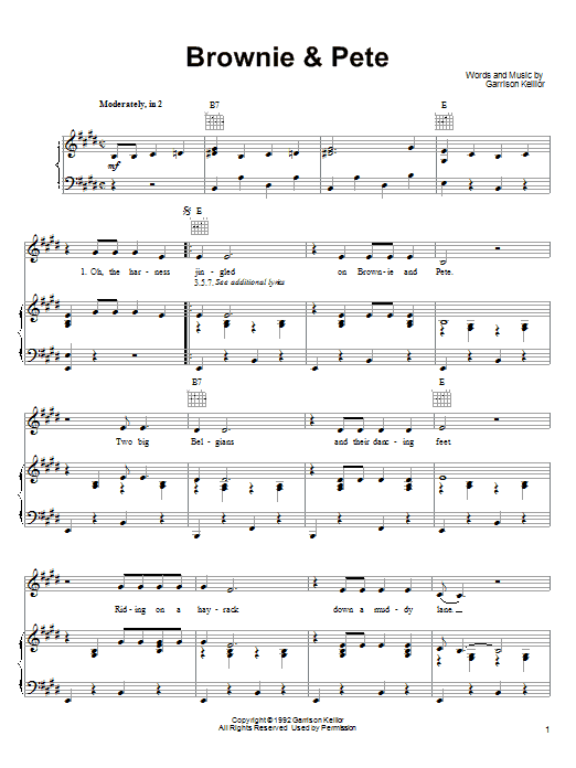 Garrison Keillor Brownie & Pete sheet music, chords, lyrics - Printable PDF for Piano, Vocal & Guitar (Right-Hand Melody)