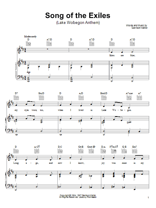 Learn to play Garrison Keillor Song Of The Exiles sheet music for Piano, Vocal & Guitar (Right-Hand Melody) in minutes. Garrison Keillor Song Of The Exiles sheet music notes and chords
