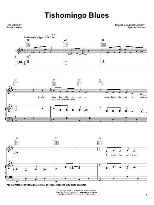 Learn to play Garrison Keillor Tishomingo Blues sheet music for Piano, Vocal & Guitar (Right-Hand Melody) in minutes. Garrison Keillor Tishomingo Blues sheet music notes and chords