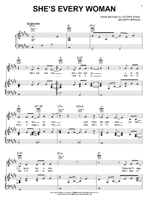Learn to play Garth Brooks She's Every Woman sheet music for Piano, Vocal & Guitar (Right-Hand Melody) in minutes. Garth Brooks She's Every Woman sheet music notes and chords