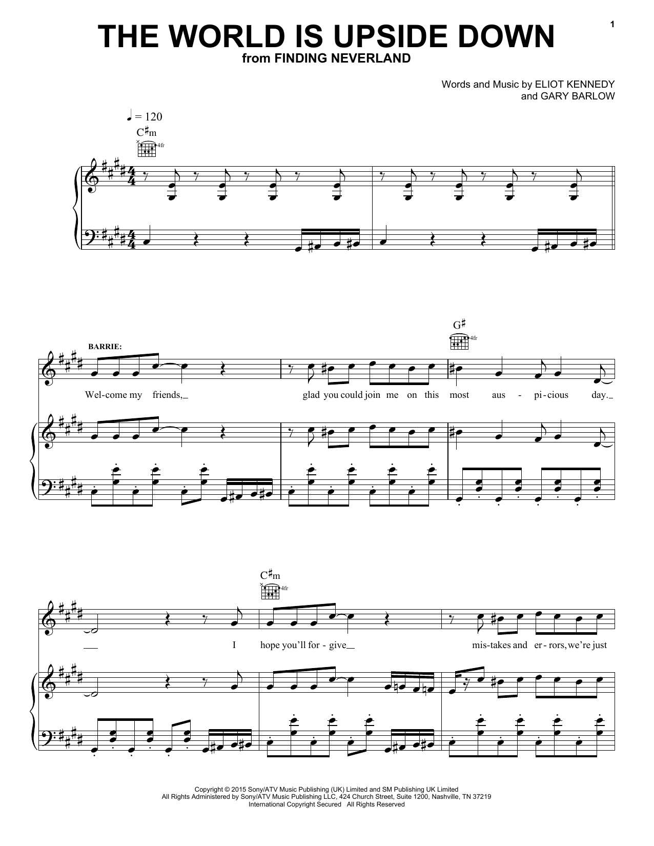 Gary Barlow & Eliot Kennedy The World Is Upside Down sheet music, chords, lyrics - Printable PDF for Piano, Vocal & Guitar (Right-Hand Melody)