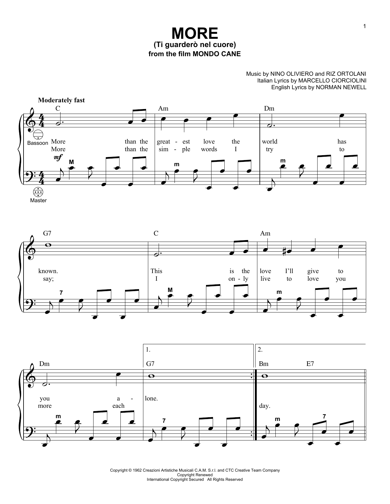 Gary Meisner More (Ti Guarderò Nel Cuore) sheet music, chords, lyrics - Printable PDF for Accordion