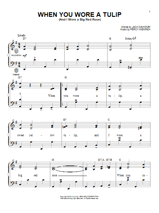 Gary Meisner When You Wore A Tulip (And I Wore A Big Red Rose) sheet music, chords, lyrics - Printable PDF for Accordion
