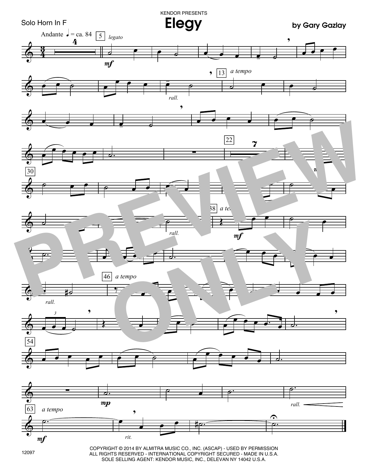 Learn to play Gary Gazlay Elegy - Horn in F sheet music for Brass Solo in minutes. Gary Gazlay Elegy - Horn in F sheet music preview music notes and score for Brass Solo including 1 page(s)