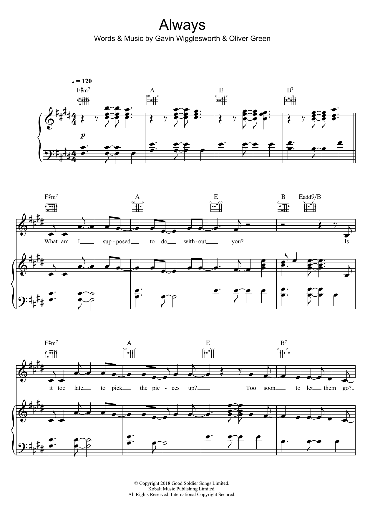 Gavin James "Always" Sheet Music Download Printable PDF Music Notes