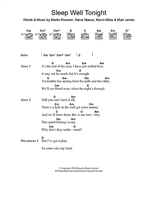 Learn to play Gene Sleep Well Tonight sheet music for Lyrics & Chords in minutes. Gene Sleep Well Tonight sheet music notes and chords