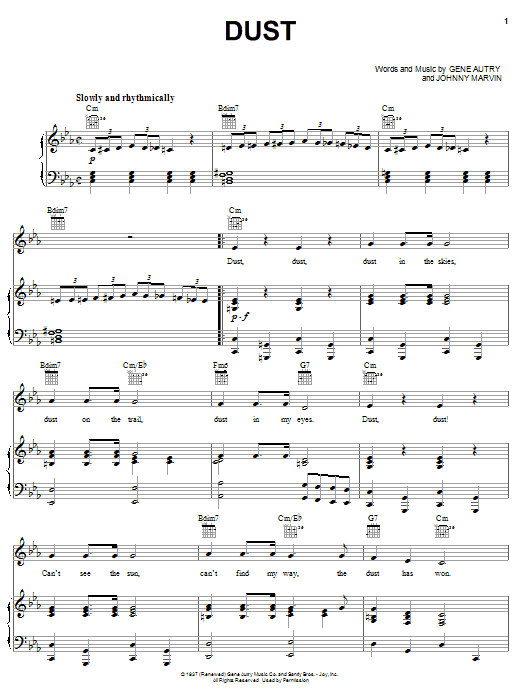 Learn to play Gene Autry Dust sheet music for Piano, Vocal & Guitar (Right-Hand Melody) in minutes. Gene Autry Dust sheet music notes and chords