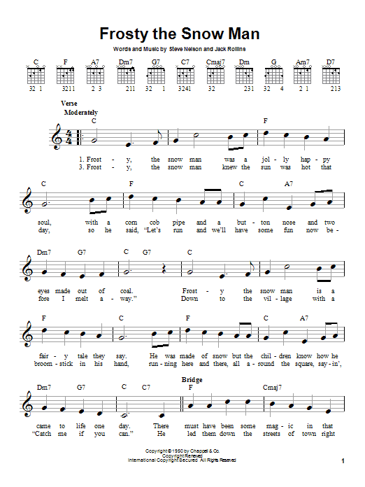 Learn to play Gene Autry Frosty The Snowman sheet music for Bass Guitar Tab in minutes. Gene Autry Frosty The Snowman sheet music preview music notes and score for Bass Guitar Tab including 3 page(s)