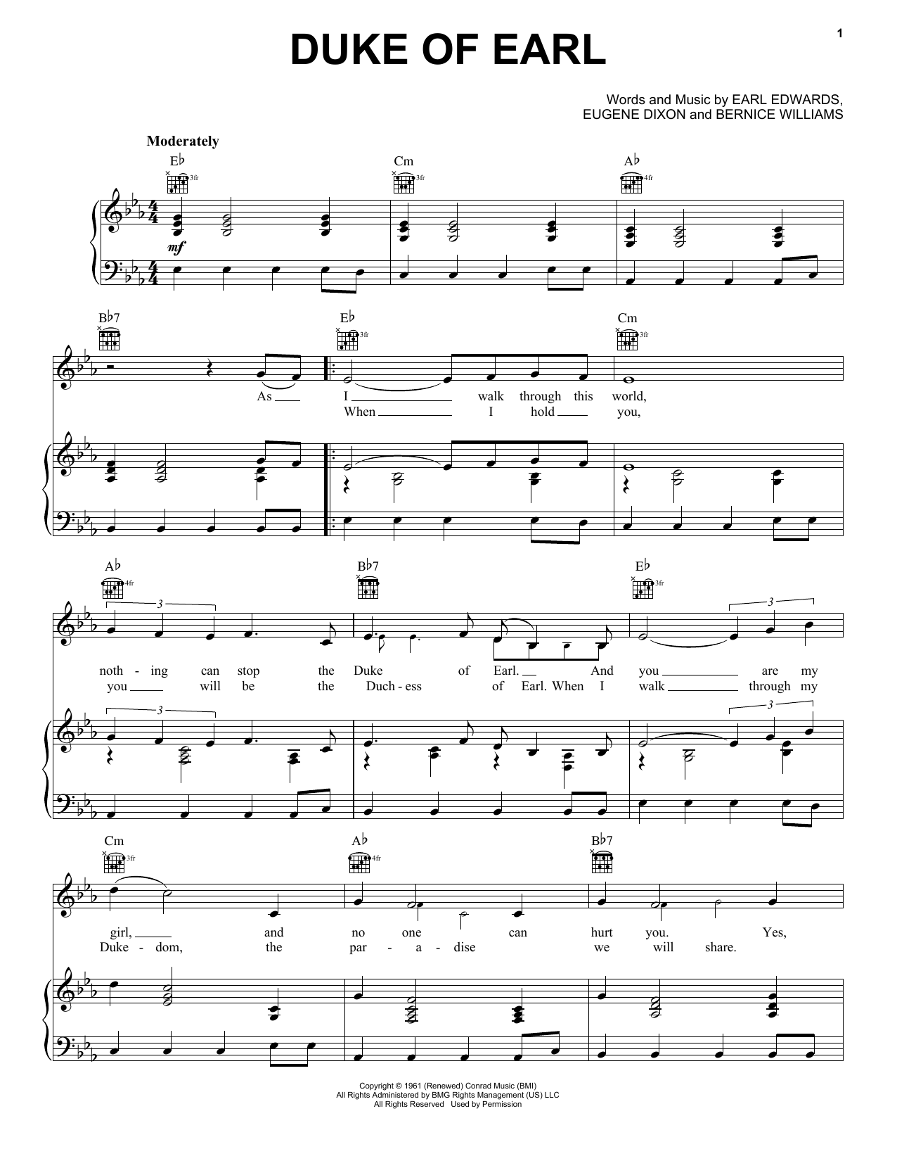 Learn to play Gene Chandler Duke Of Earl sheet music for E-Z Play Today in minutes. Gene Chandler Duke Of Earl sheet music preview music notes and score for E-Z Play Today including 3 page(s)