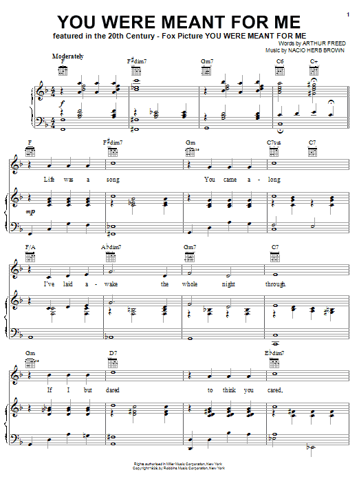Learn to play Gene Kelly You Were Meant For Me sheet music for Piano, Vocal & Guitar (Right-Hand Melody) in minutes. Gene Kelly You Were Meant For Me sheet music notes and chords