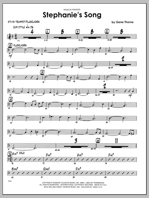 Learn to play Gene Thorne Stephanie's Song - 5th Bb Trumpet sheet music for Jazz Ensemble in minutes. Gene Thorne Stephanie's Song - 5th Bb Trumpet sheet music preview music notes and score for Jazz Ensemble including 2 page(s)