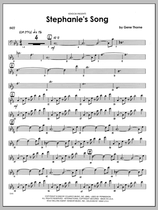 Learn to play Gene Thorne Stephanie's Song - Bass sheet music for Jazz Ensemble in minutes. Gene Thorne Stephanie's Song - Bass sheet music preview music notes and score for Jazz Ensemble including 4 page(s)