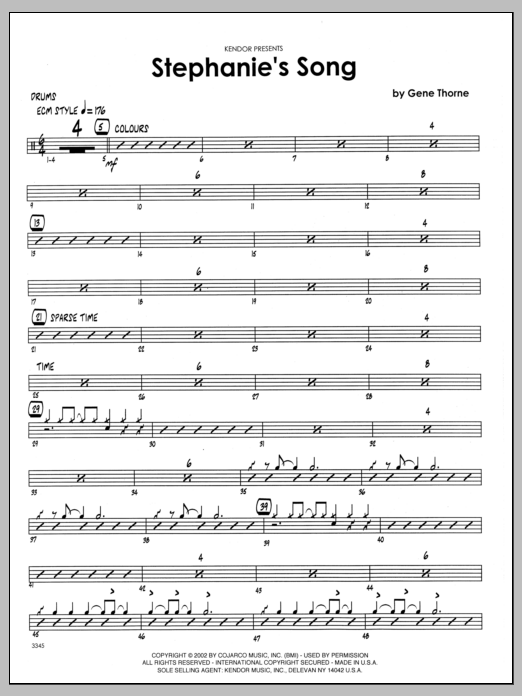Learn to play Gene Thorne Stephanie's Song - Drums sheet music for Jazz Ensemble in minutes. Gene Thorne Stephanie's Song - Drums sheet music preview music notes and score for Jazz Ensemble including 4 page(s)