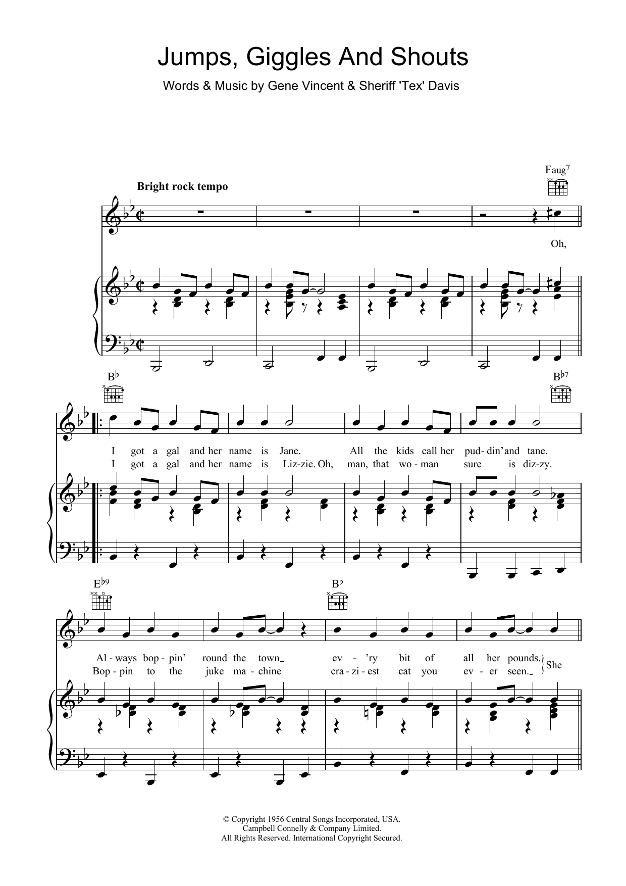 Gene Vincent Jumps, Giggles & Shouts sheet music preview music notes and score for Piano, Vocal & Guitar (Right-Hand Melody) including 2 page(s)