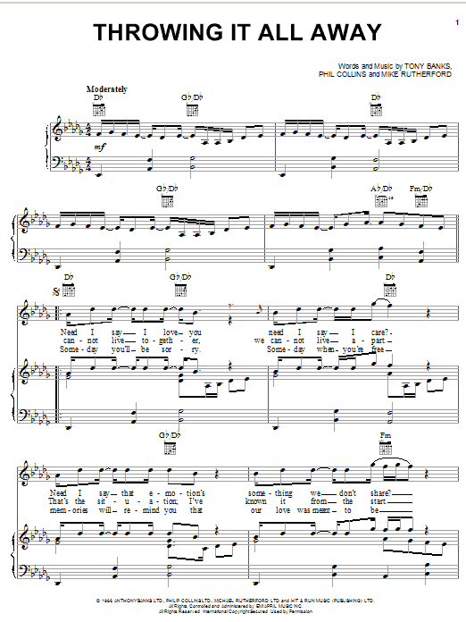 Learn to play Genesis Throwing It All Away sheet music for Lyrics & Chords in minutes. Genesis Throwing It All Away sheet music preview music notes and score for Lyrics & Chords including 3 page(s)