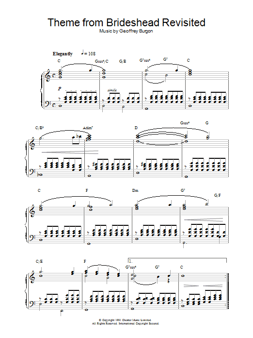 Geoffrey Burgon Brideshead Revisited sheet music preview music notes and score for Piano including 2 page(s)
