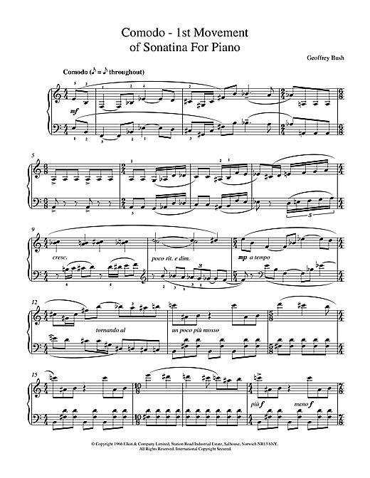 Learn to play Geoffrey Bush Comodo - 1st movement of Sonatina for Piano sheet music for Piano in minutes. Geoffrey Bush Comodo - 1st movement of Sonatina for Piano sheet music notes and chords