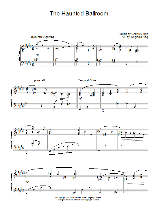 Learn to play Geoffrey Toye Haunted Ballroom sheet music for Piano in minutes. Geoffrey Toye Haunted Ballroom sheet music preview music notes and score for Piano including 12 page(s)