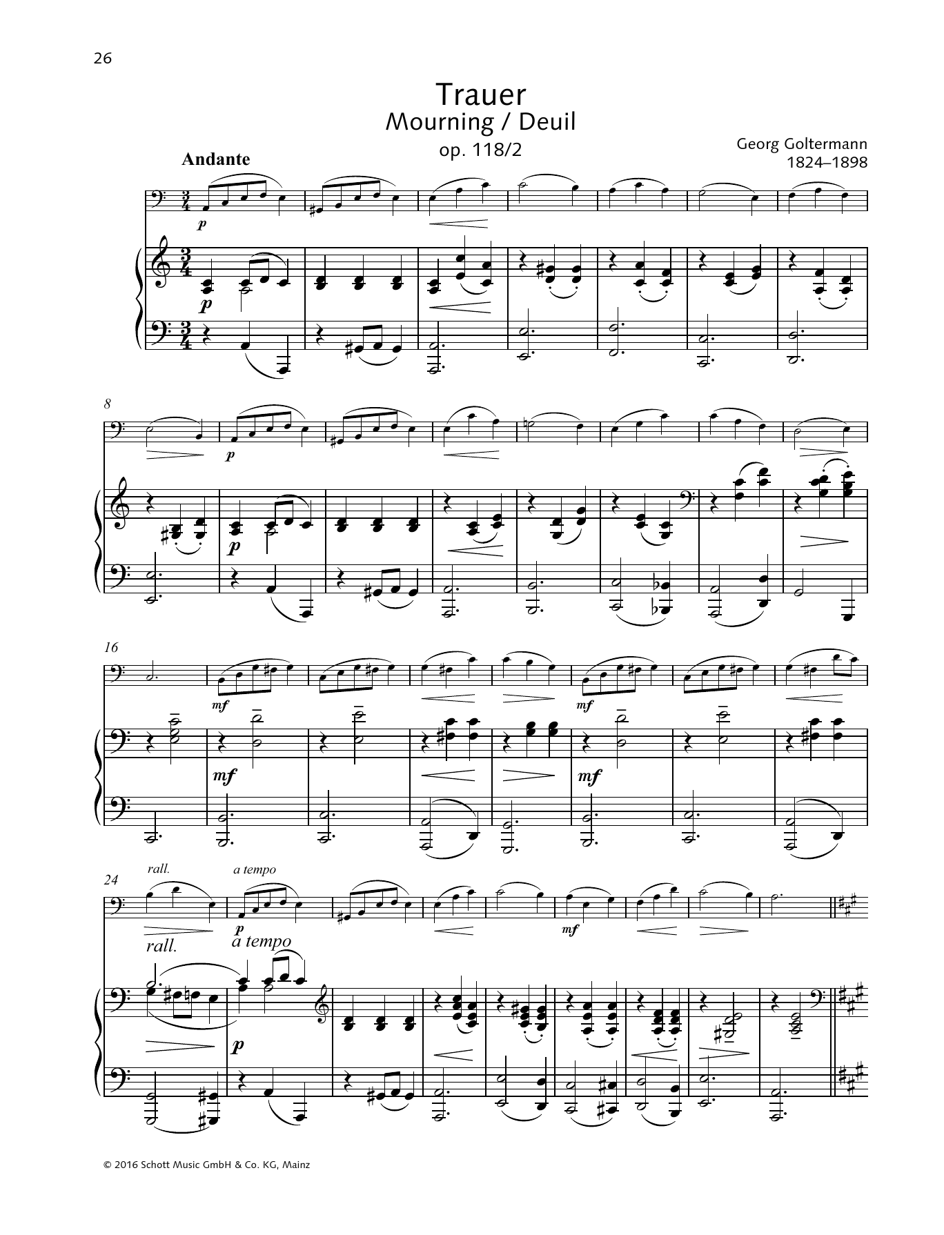 Learn to play Georg Goltermann Mourning sheet music for String Solo in minutes. Georg Goltermann Mourning sheet music preview music notes and score for String Solo including 6 page(s)