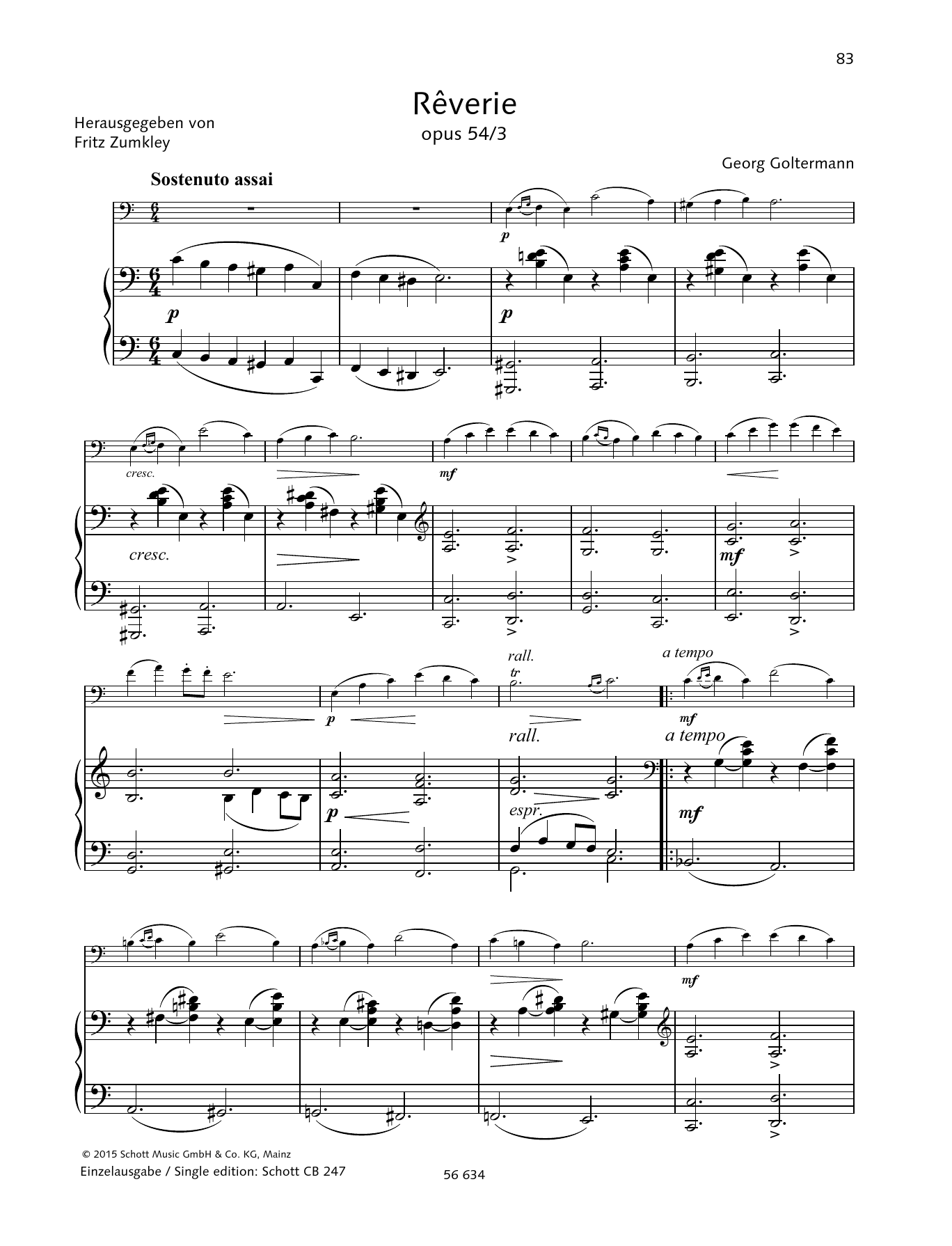 Learn to play Georg Goltermann Reverie sheet music for String Solo in minutes. Georg Goltermann Reverie sheet music preview music notes and score for String Solo including 6 page(s)
