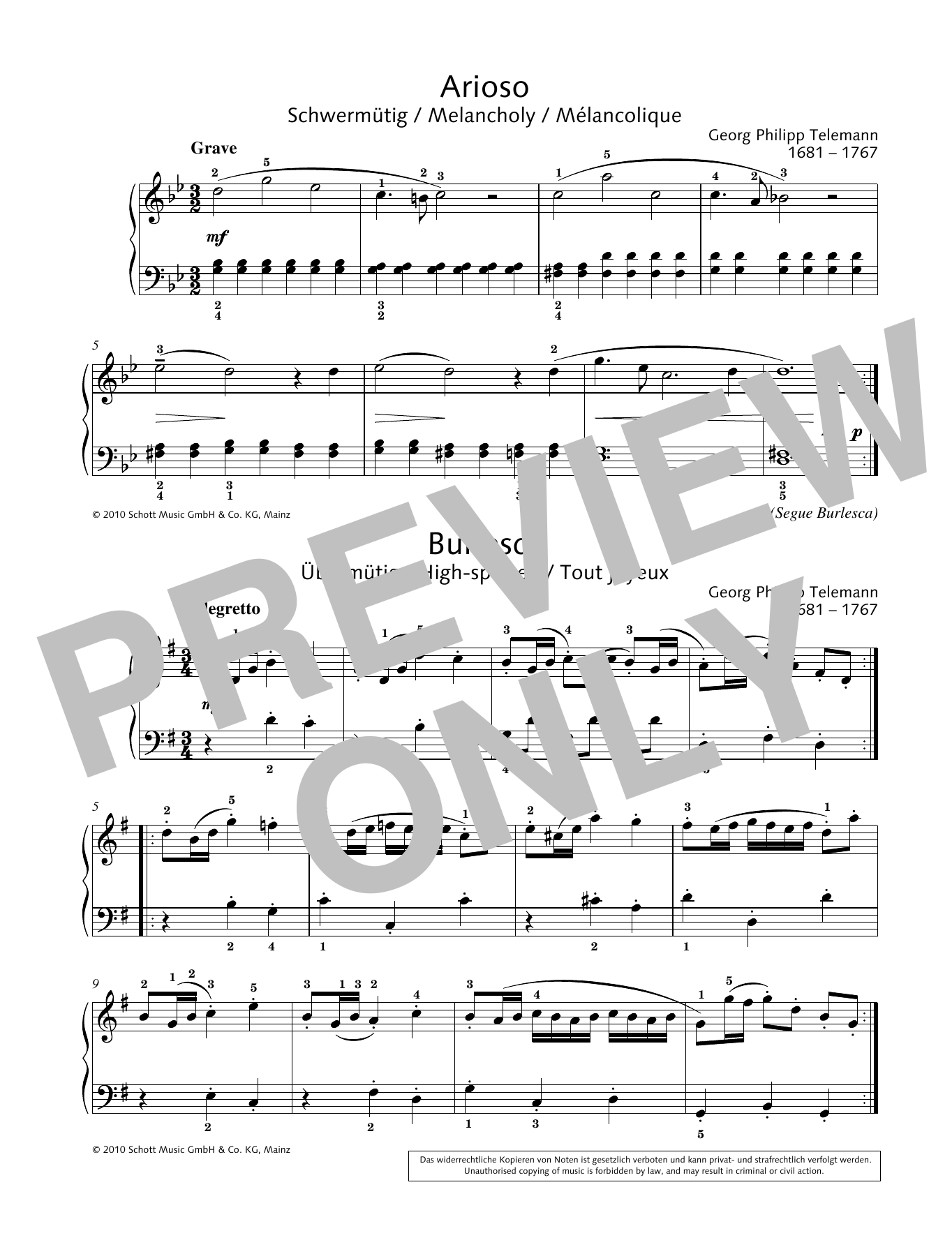 Learn to play Georg Philipp Telemann Arioso-Burlesca sheet music for Piano Solo in minutes. Georg Philipp Telemann Arioso-Burlesca sheet music preview music notes and score for Piano Solo including 1 page(s)