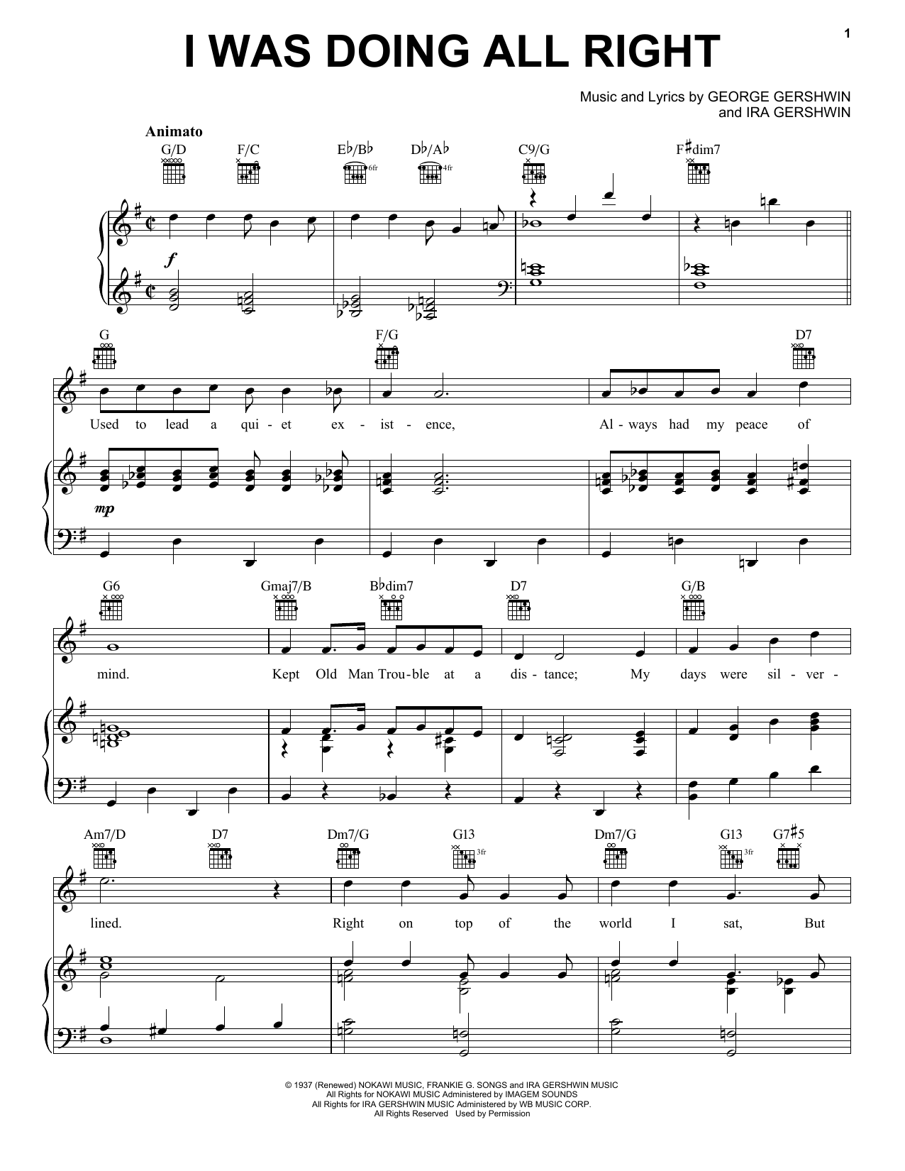 George Gershwin I Was Doing All Right sheet music, chords, lyrics - Printable PDF for Piano, Vocal & Guitar (Right-Hand Melody)