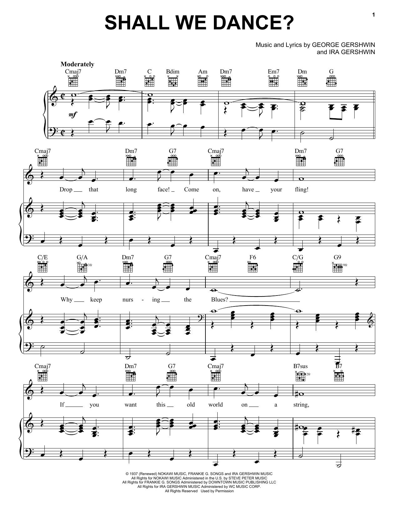 George Gershwin Shall We Dance? sheet music, chords, lyrics - Printable PDF for Piano, Vocal & Guitar (Right-Hand Melody)