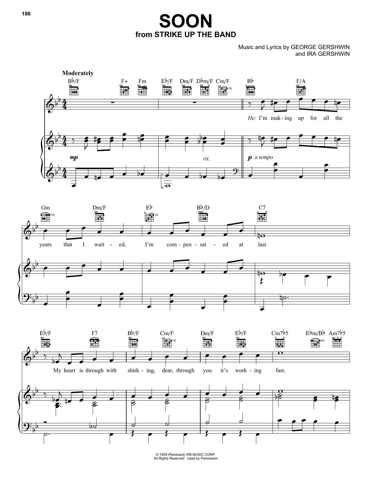 George Gershwin Soon sheet music, chords, lyrics - Printable PDF for Piano, Vocal & Guitar (Right-Hand Melody)