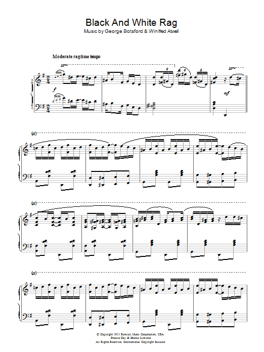 George Botsford Black And White Rag sheet music, chords, lyrics - Printable PDF for Piano