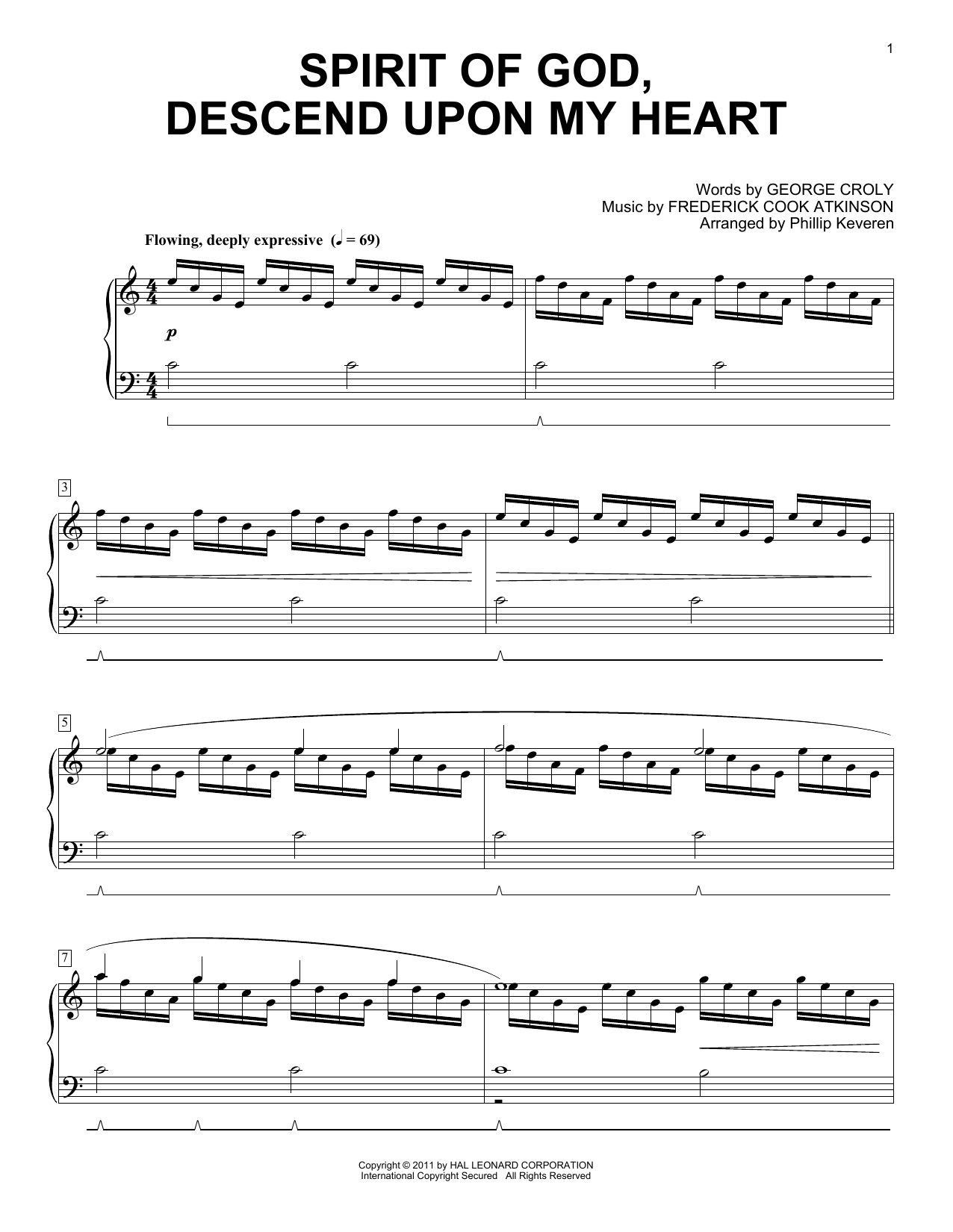 George Croly Spirit Of God, Descend Upon My Heart sheet music, chords, lyrics - Printable PDF for Piano