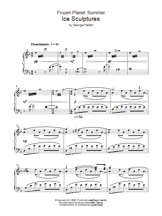 George Fenton Frozen Planet, Ice Sculptures sheet music, chords, lyrics - Printable PDF for Piano