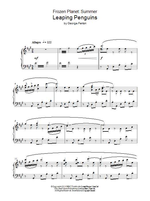 George Fenton Frozen Planet, Leaping Penguins sheet music, chords, lyrics - Printable PDF for Piano