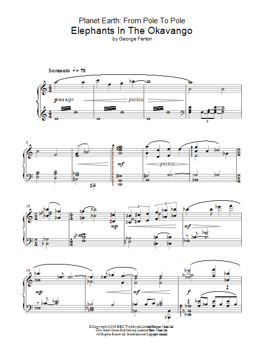 George Fenton Planet Earth: Elephants in the Okavango sheet music, chords, lyrics - Printable PDF for Piano
